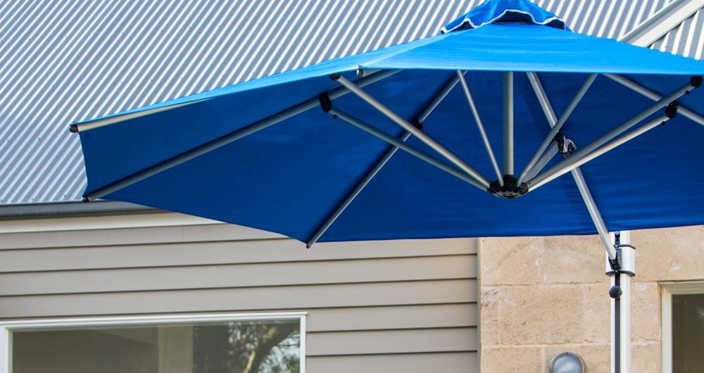 Large blue shade umbrella at Geelong home.