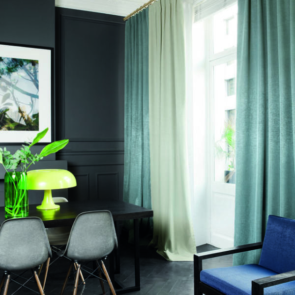 Dark green fabric curtains against charcoal wall in Geelong.