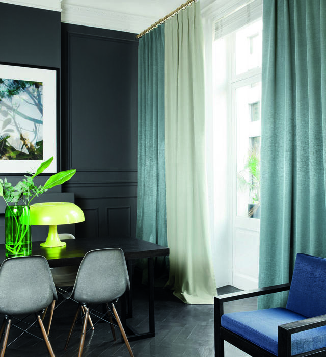 Dark green fabric curtains against charcoal wall in Geelong.