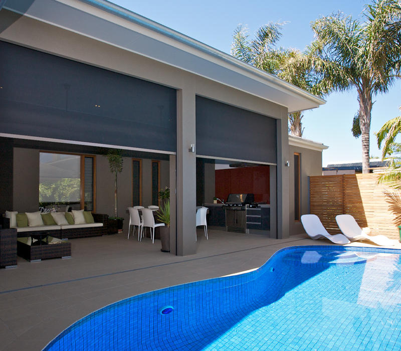 Zipscreen outdoor blinds at a home.